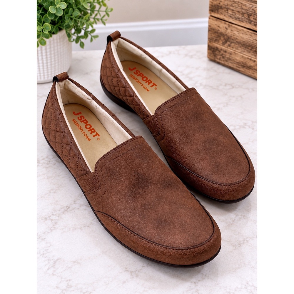 J Sport by Jambu Lisa Brown Quilted Loafers Memory Foam Faux Fur Lining Size 9M